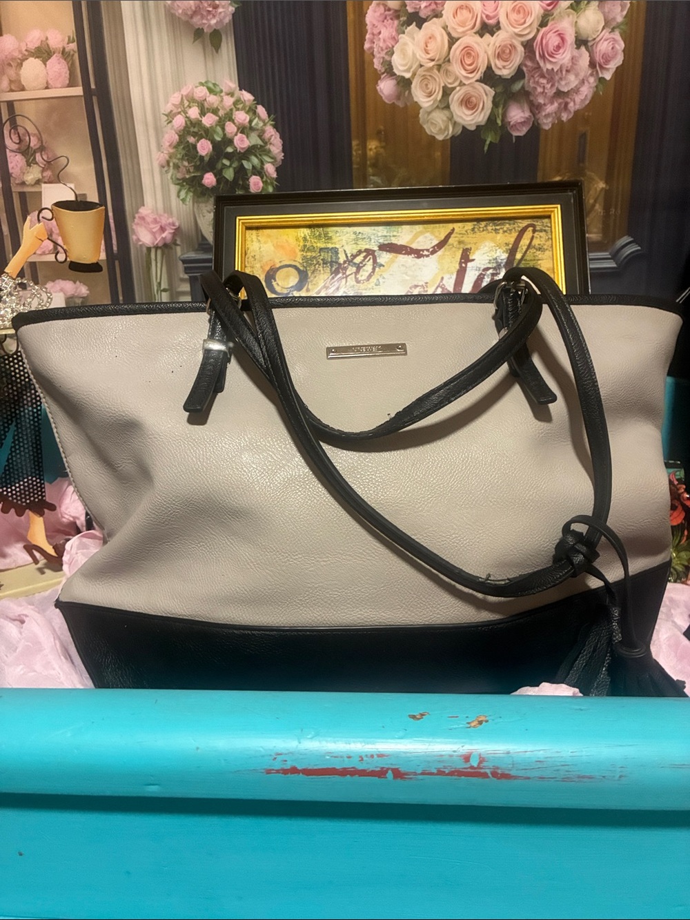 Nine West Two-Tone Black and Cream Tote Bag